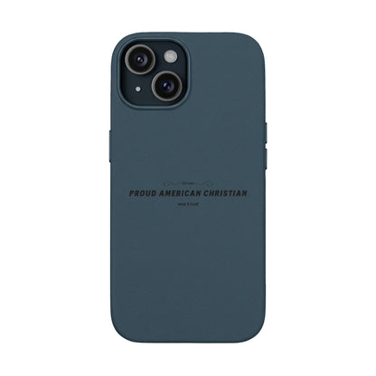 Engraved PU Leather Phone Case — "Proud American Christian" Minimalist Protective Cover
