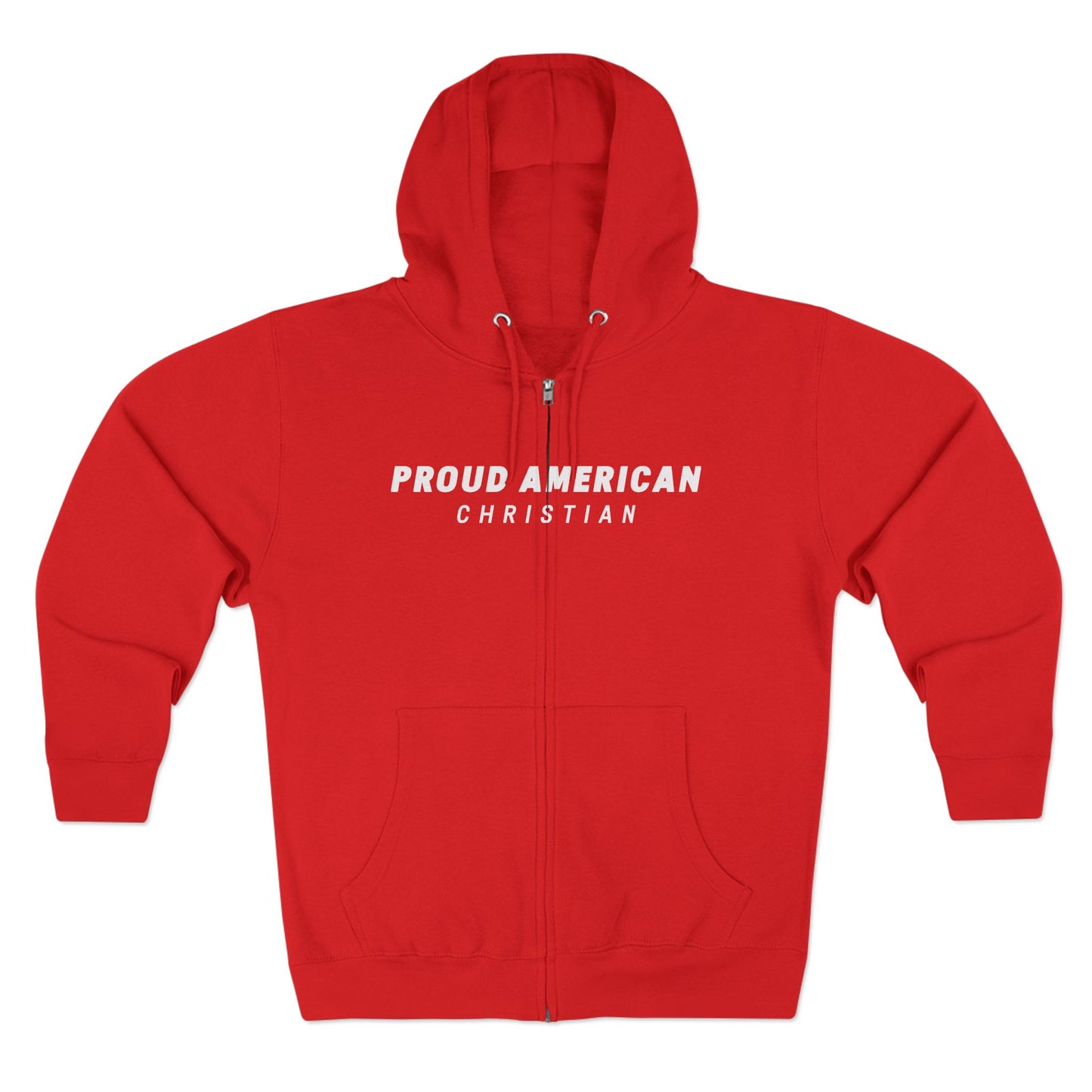 Proud American Christian Zip Hoodie — Distressed Flag Back Print