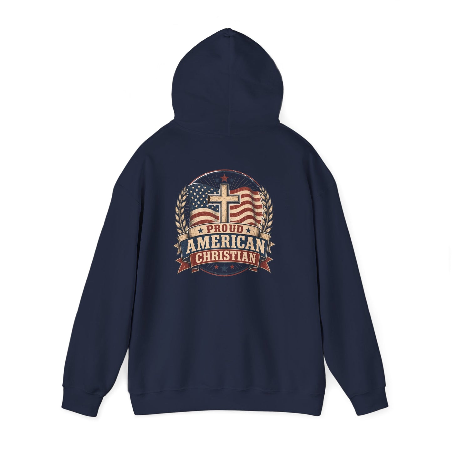 Proud American Christian Hoodie — Flag & Cross Patriotic Pullover
