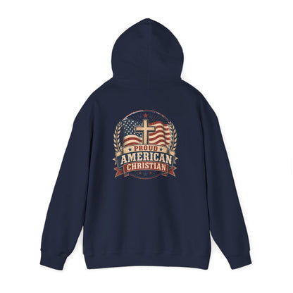 Proud American Christian Hoodie — Flag & Cross Patriotic Pullover