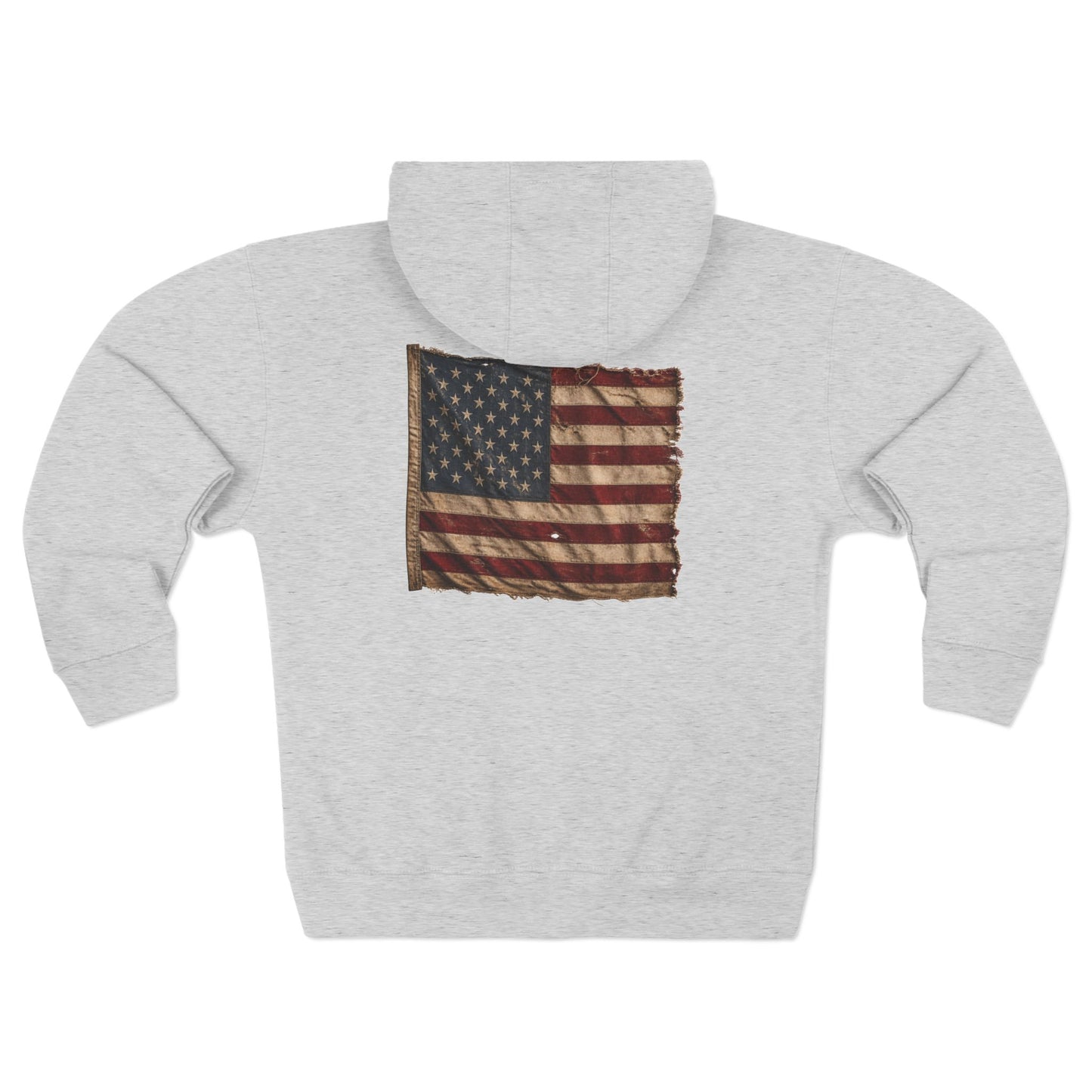 Proud American Christian Zip Hoodie — Distressed Flag Back Print