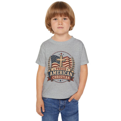Toddler T-Shirt — Proud American Christian Flag Cross Design