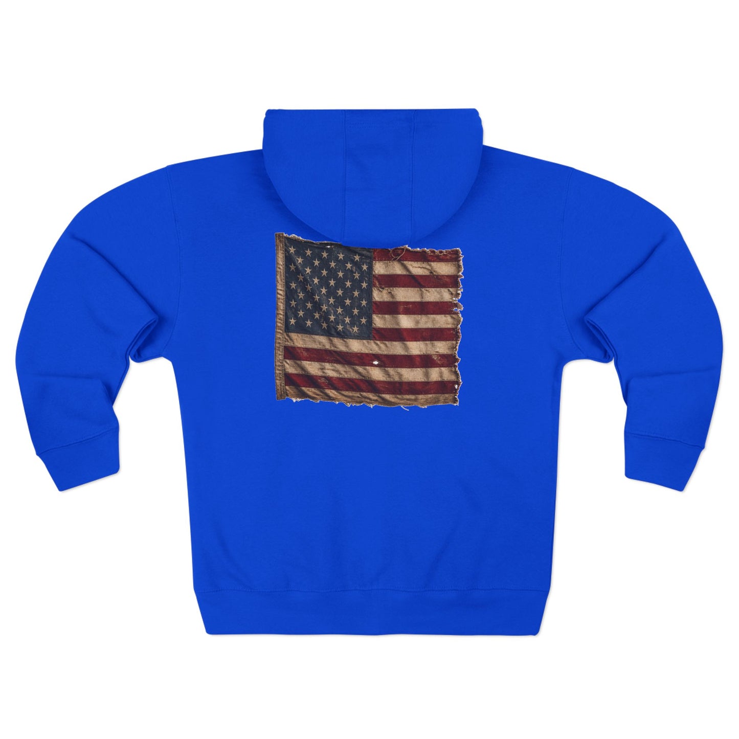 Proud American Christian Zip Hoodie — Distressed Flag Back Print