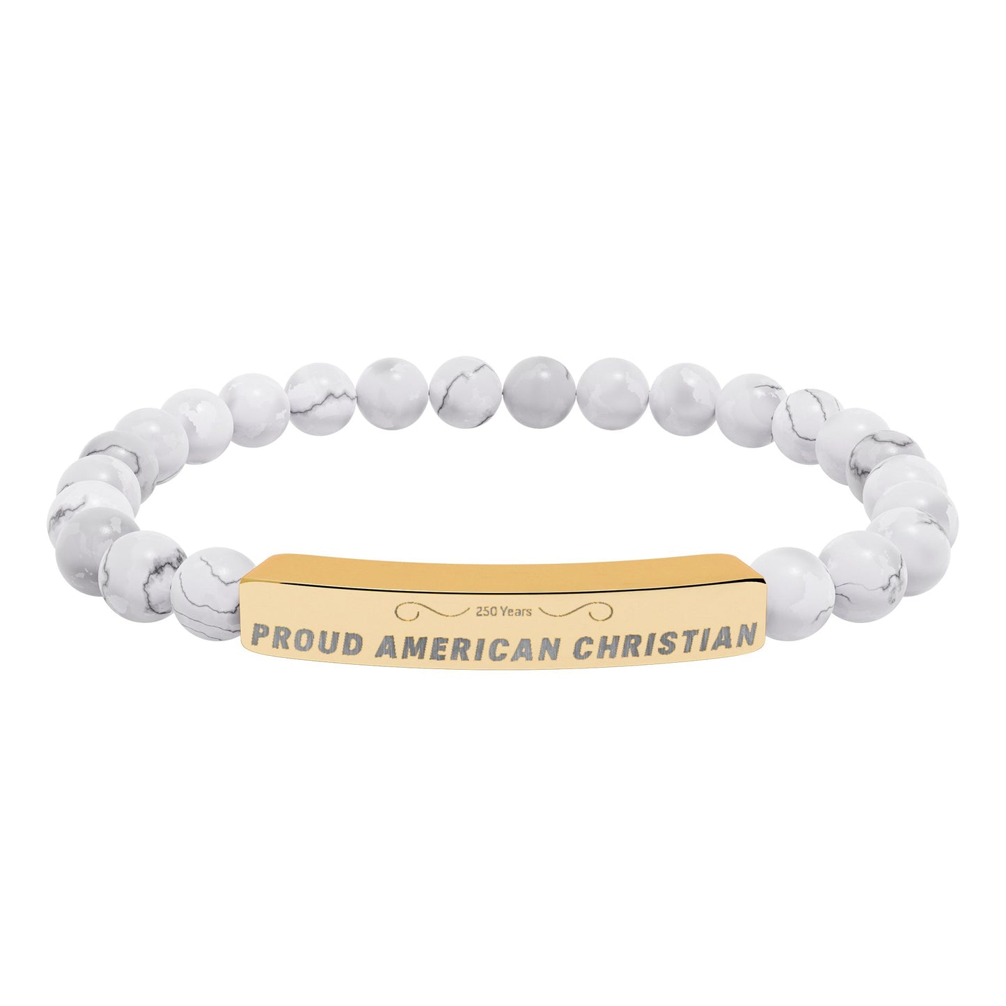 Engraved Natural Stone Bead Bracelet — Proud American Christian