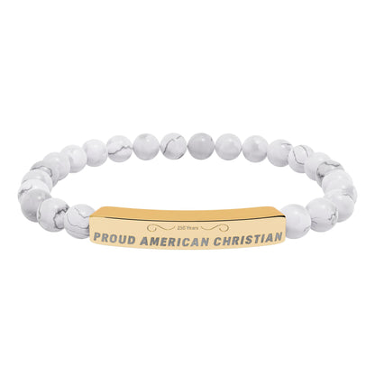 Engraved Natural Stone Bead Bracelet — Proud American Christian