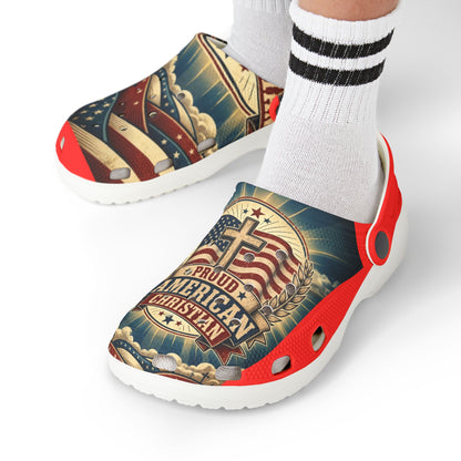 Kids Patriotic American Flag Clogs — "Proud American" EVA Foam Slides