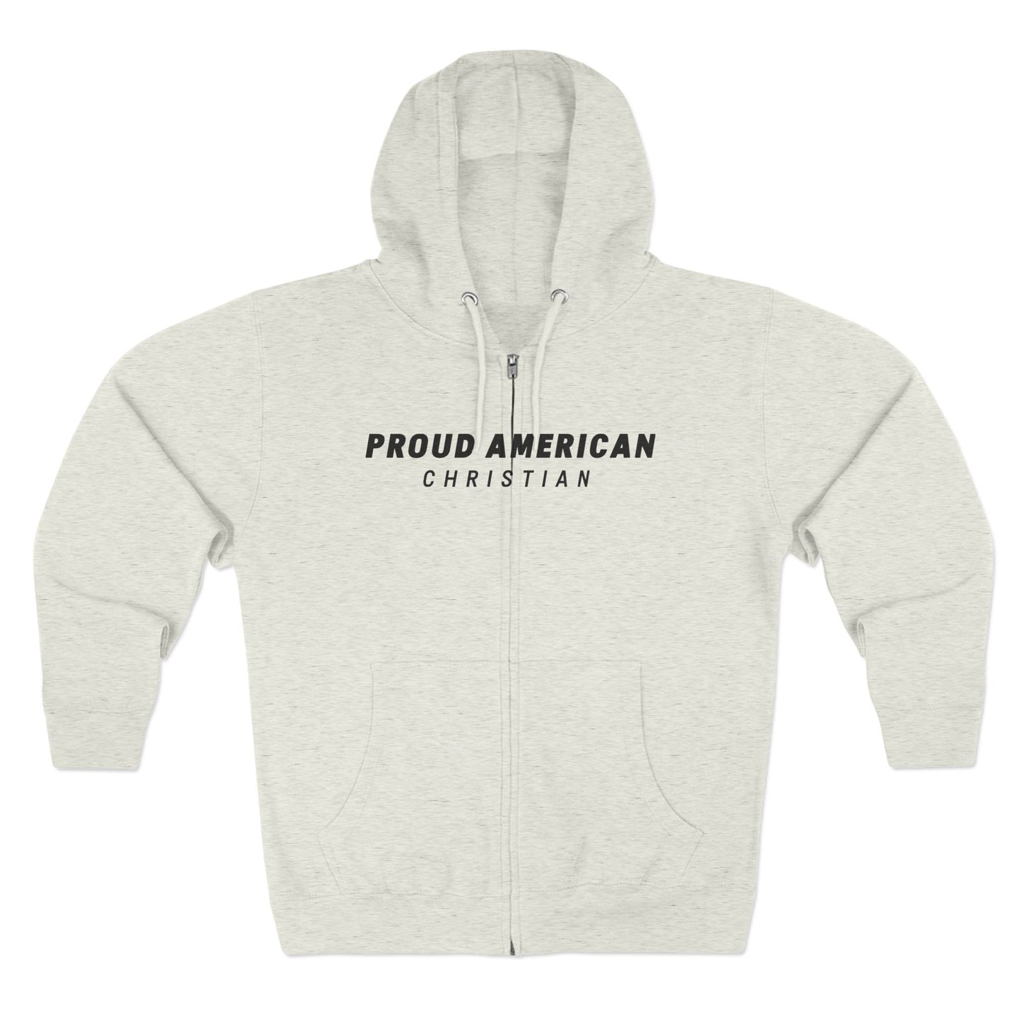 Proud American Christian Zip Hoodie — Distressed Flag Back Print