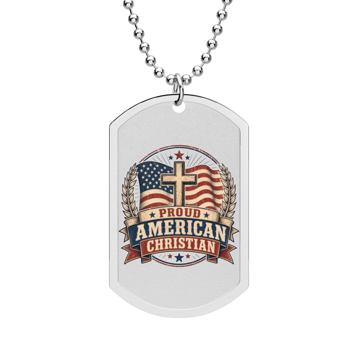 Proudly American Christian Dog Tag | Patriotic Design