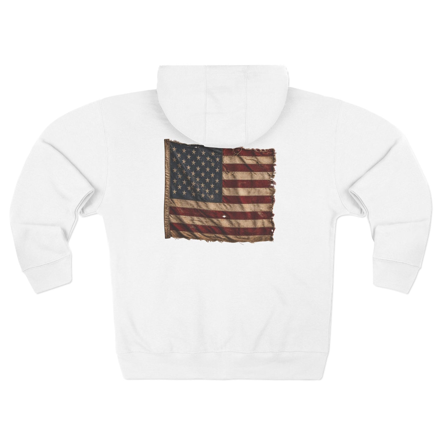 Proud American Christian Zip Hoodie — Distressed Flag Back Print