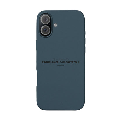 Engraved PU Leather Phone Case — "Proud American Christian" Minimalist Protective Cover