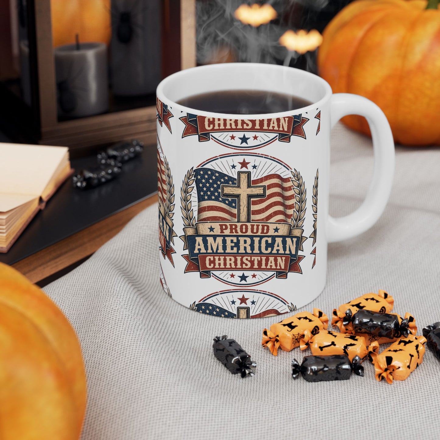Proudly American Christian Mug — Patriotic Design