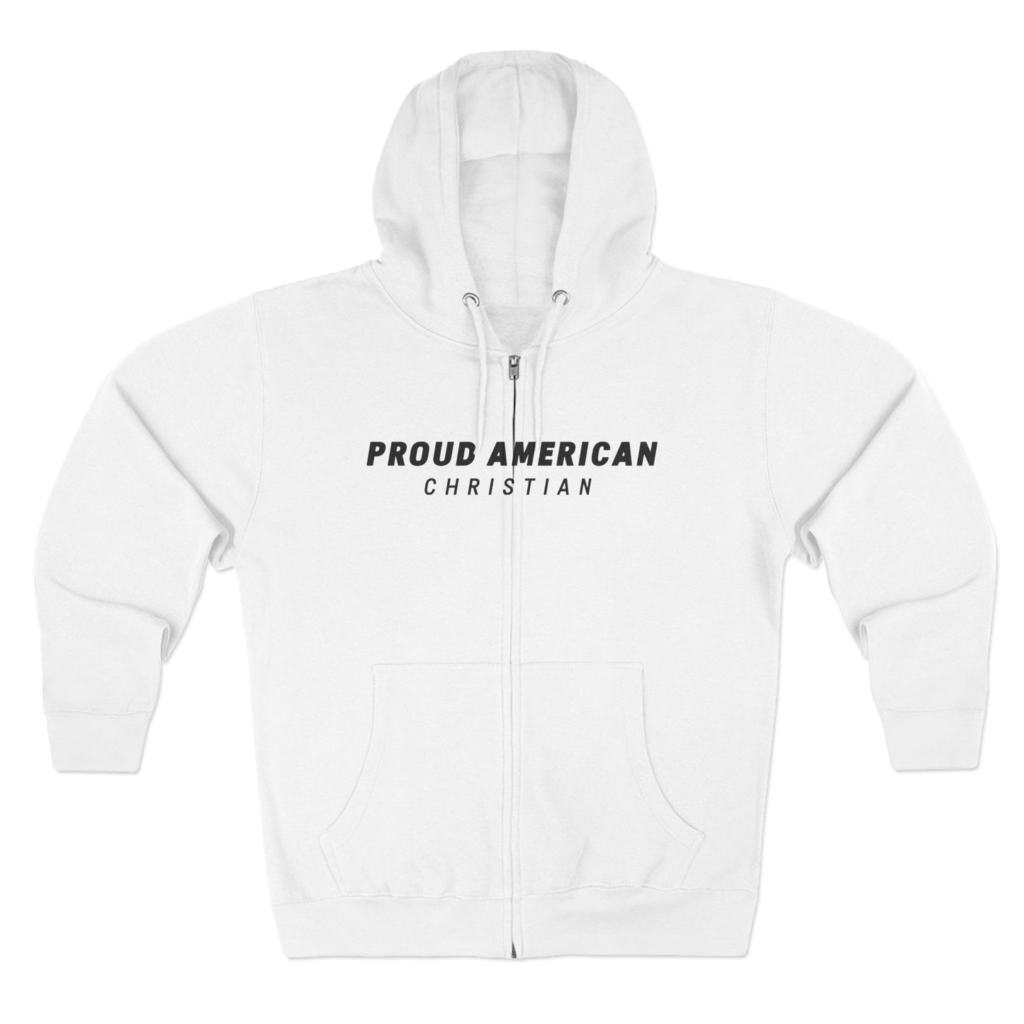 Proud American Christian Zip Hoodie — Distressed Flag Back Print