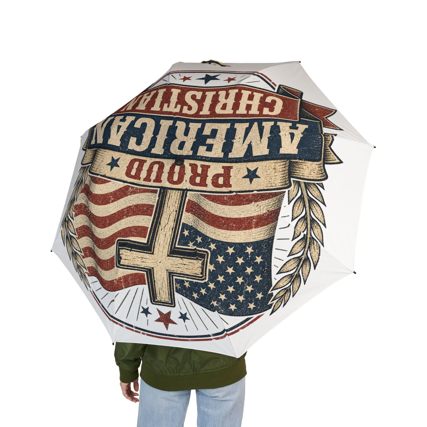 American Christian Flag Umbrella — "Proud American Christian" Semi-Automatic Foldable Umbrella