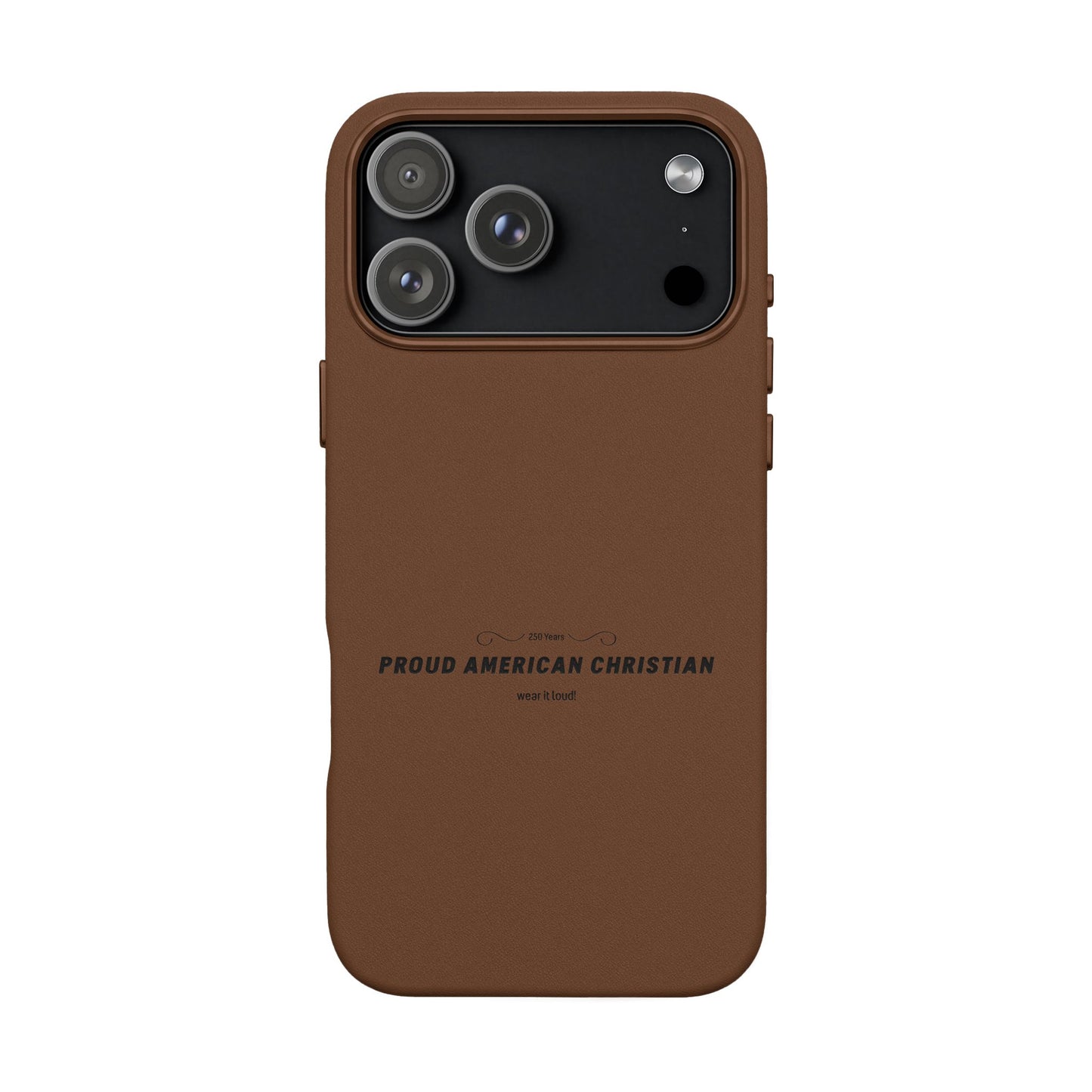 Engraved PU Leather Phone Case — "Proud American Christian" Minimalist Protective Cover