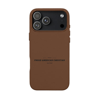 Engraved PU Leather Phone Case — "Proud American Christian" Minimalist Protective Cover