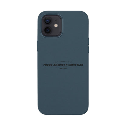 Engraved PU Leather Phone Case — "Proud American Christian" Minimalist Protective Cover