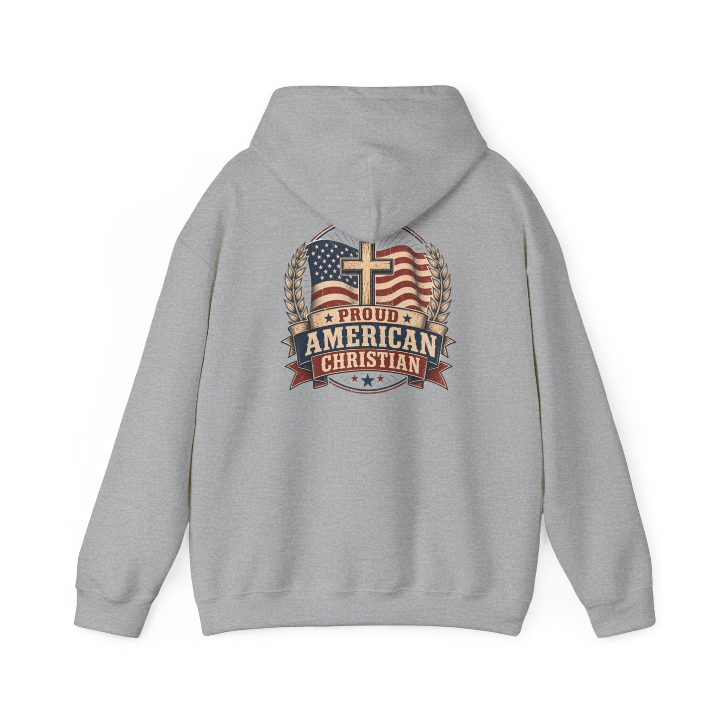 Proud American Christian Hoodie — Flag & Cross Patriotic Pullover
