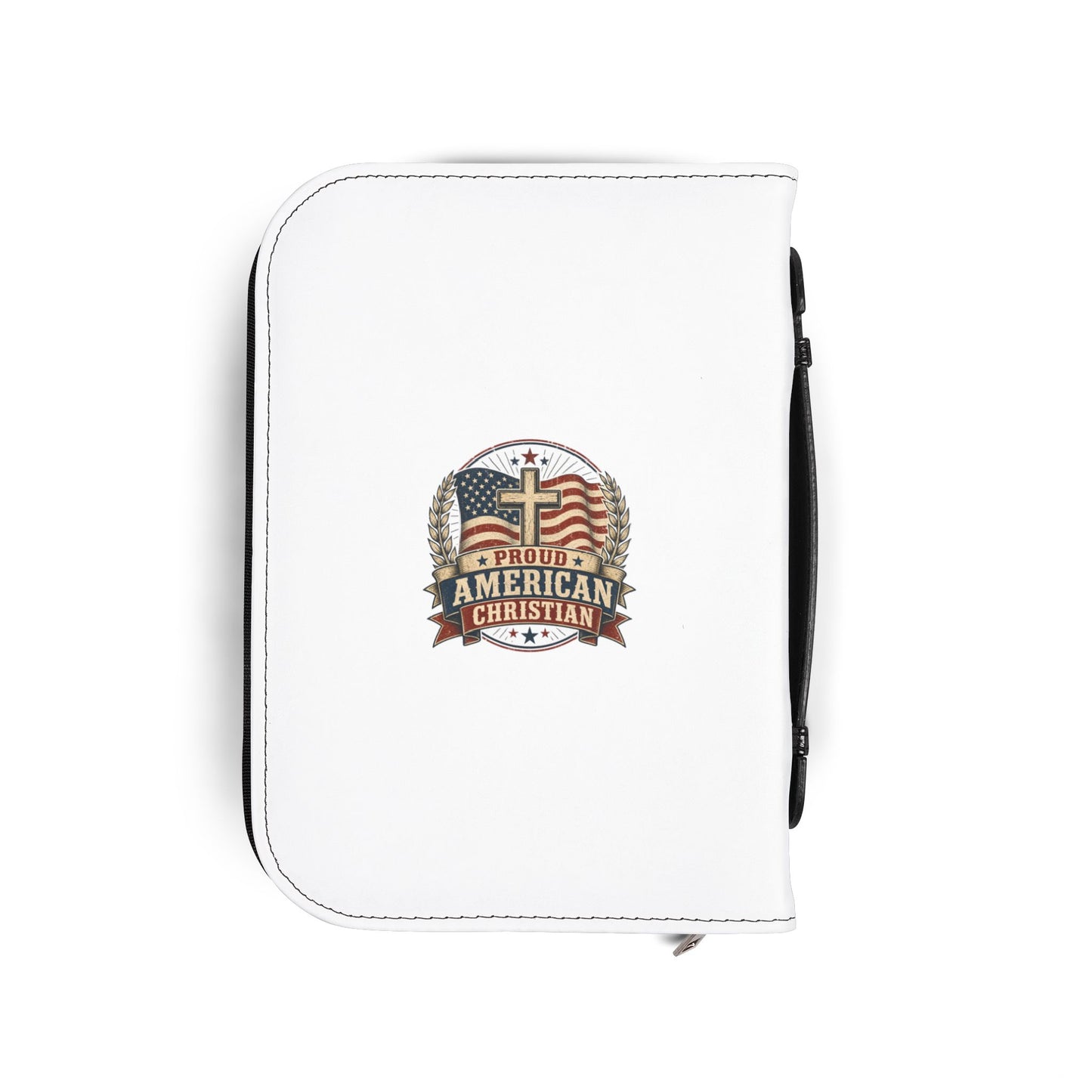 Bible Cover — "Proud American Christian" Zippered Scripture Cover (Patriotic Cross Design)