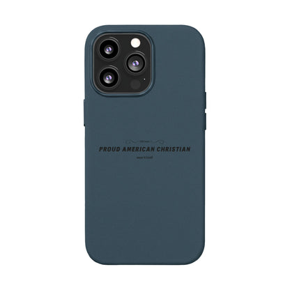 Engraved PU Leather Phone Case — "Proud American Christian" Minimalist Protective Cover