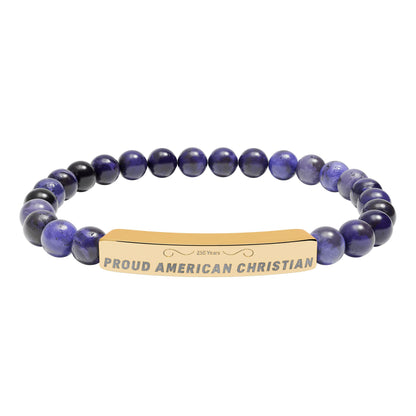 Engraved Natural Stone Bead Bracelet — Proud American Christian