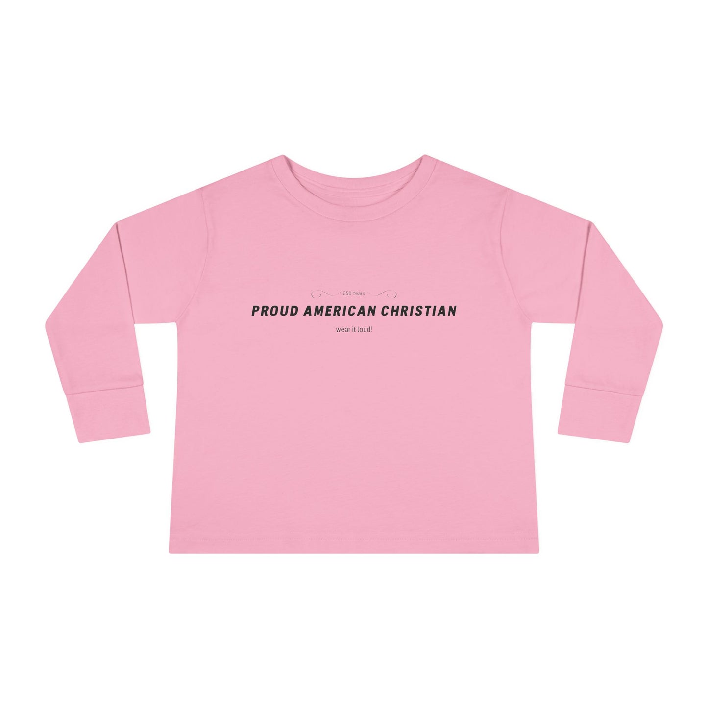 Toddler Long Sleeve Tee — "Proud American Christian" Minimalist Baby Shirt