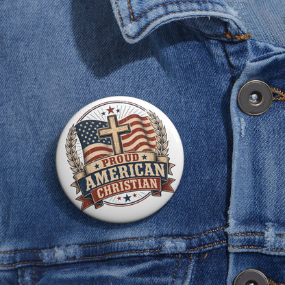 Proud American Christian Pin Button — Flag & Cross Faith Badge