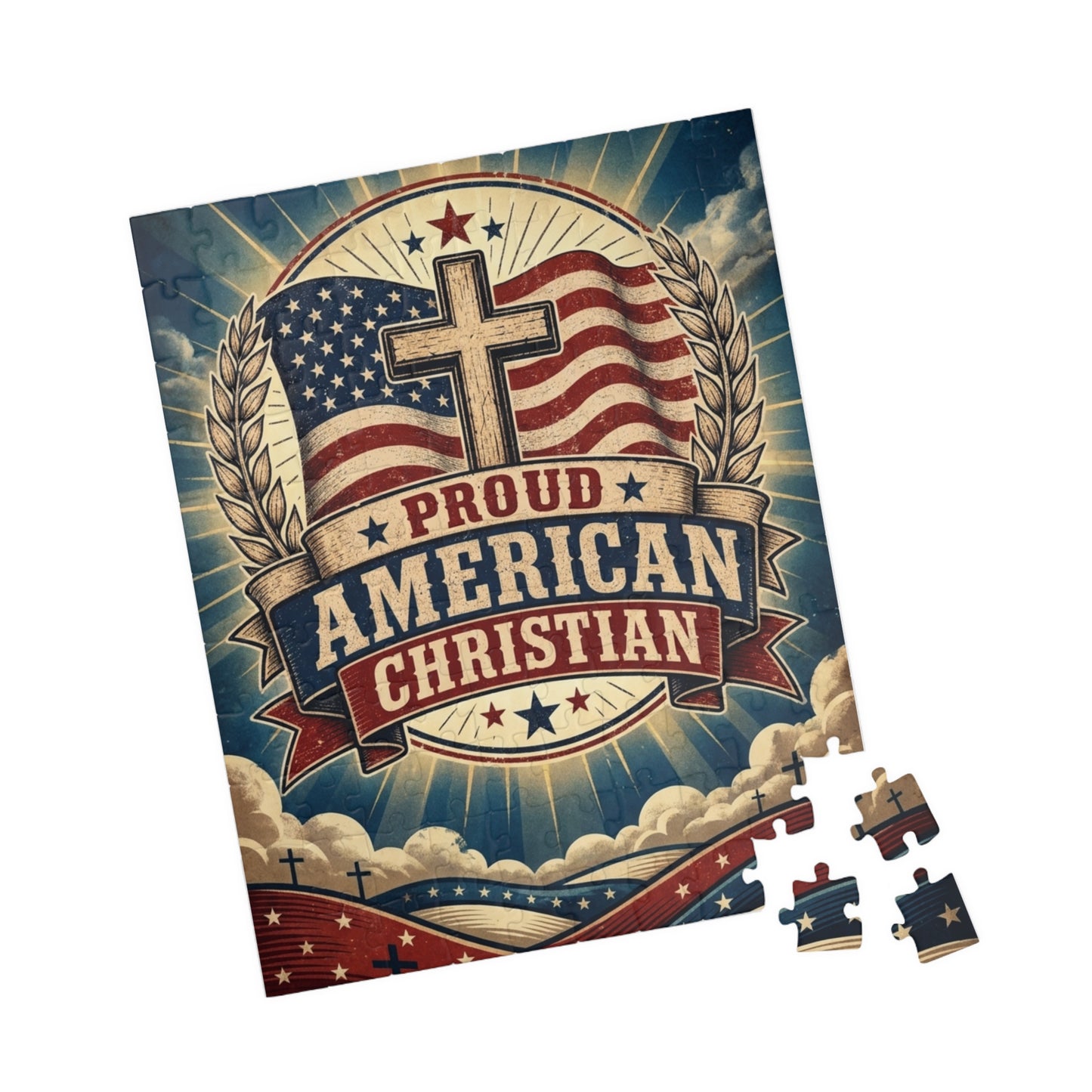 Proud American Christian Puzzle — Patriotic Cross Jigsaw (110/252/520/1014 pcs)