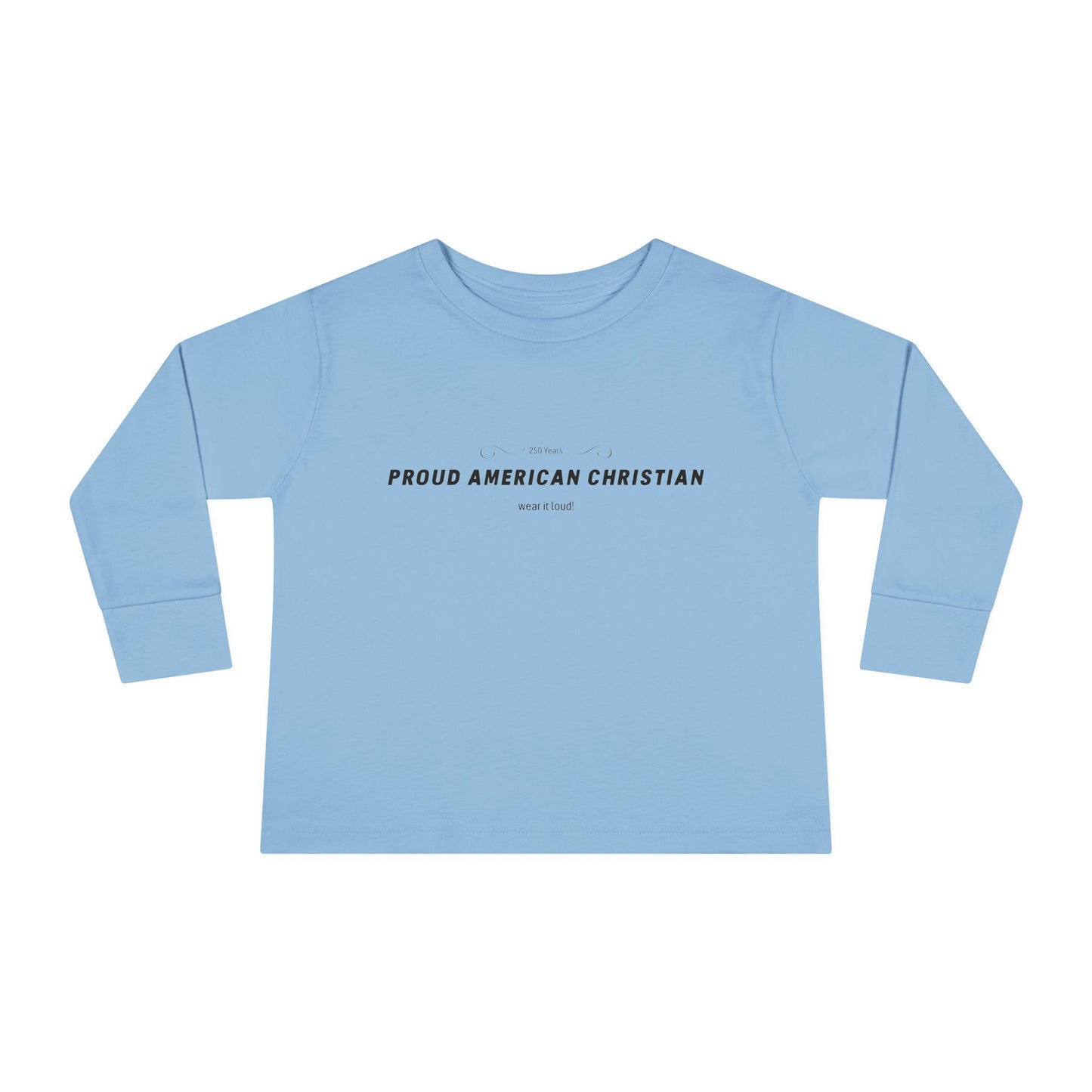 Toddler Long Sleeve Tee — "Proud American Christian" Minimalist Baby Shirt