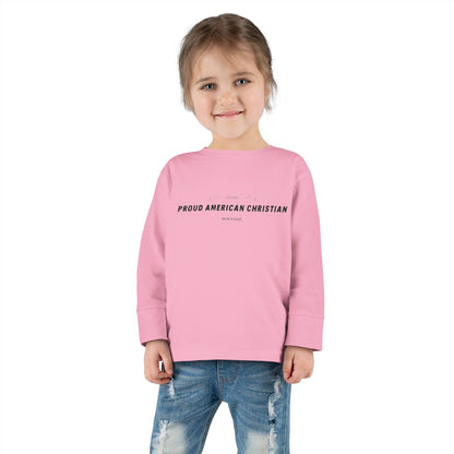Toddler Long Sleeve Tee — "Proud American Christian" Minimalist Baby Shirt