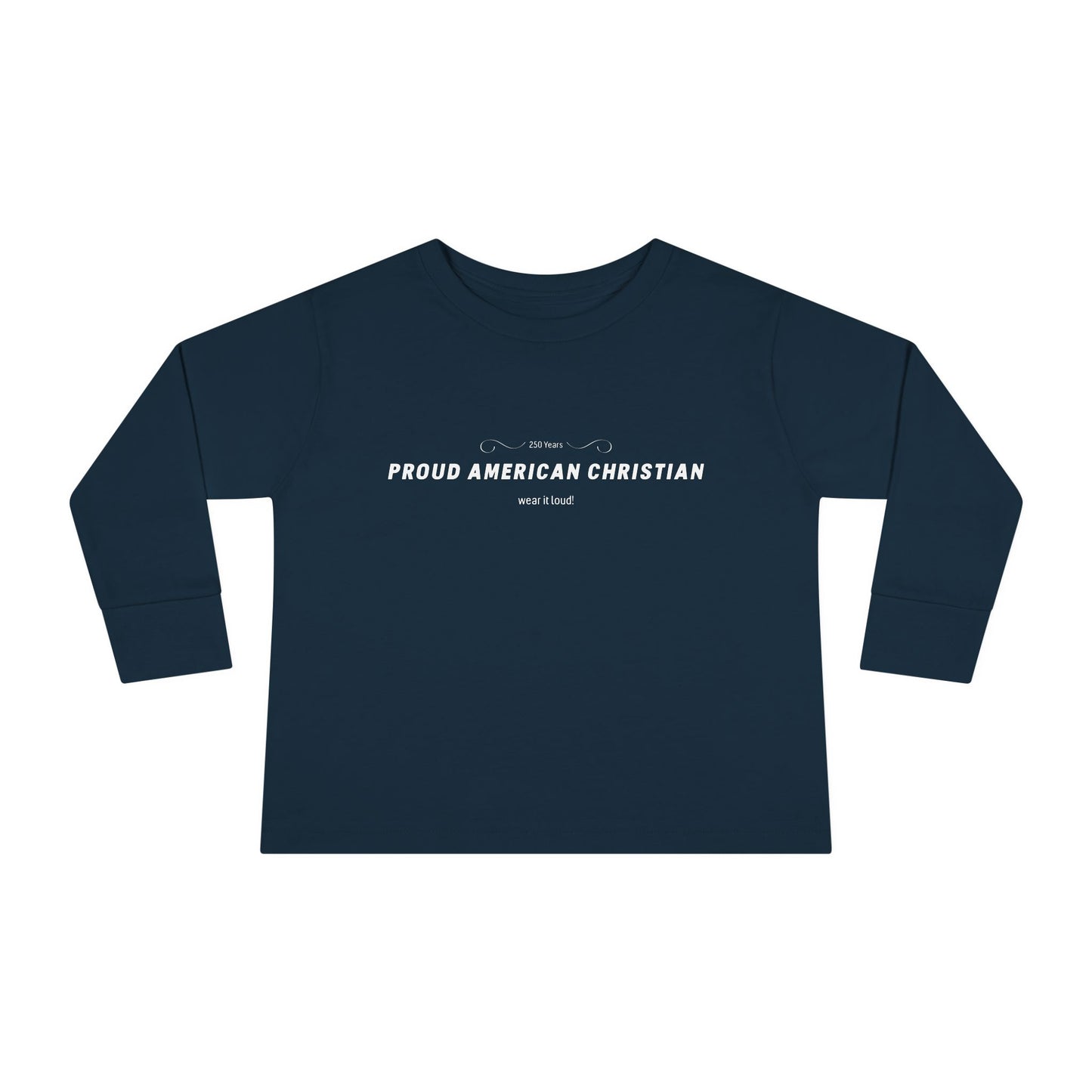 Toddler Long Sleeve Tee — "Proud American Christian" Minimalist Baby Shirt