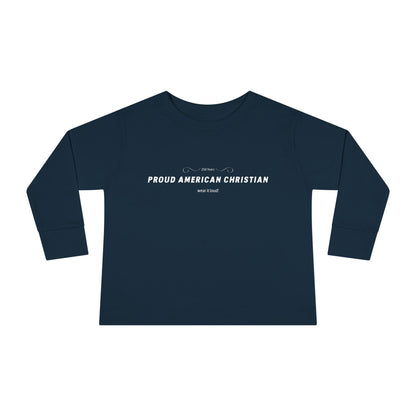 Toddler Long Sleeve Tee — "Proud American Christian" Minimalist Baby Shirt